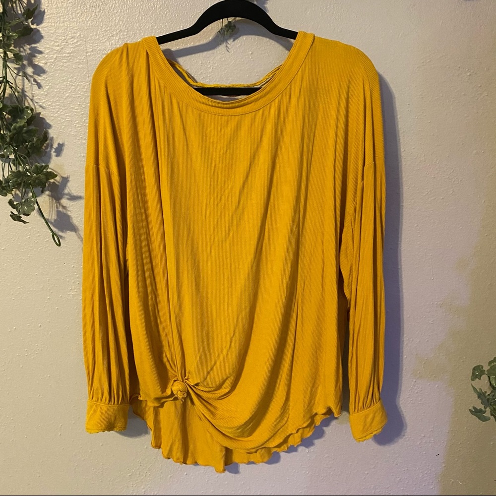 Free People mustard twist back rib knit top - Picture 2 of 5